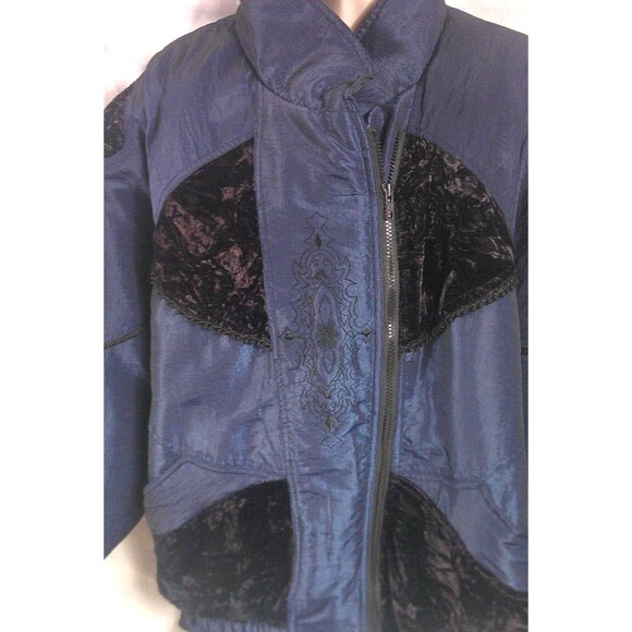 Vintage G4000 Navy Blue Puffer Coat Jacket Quilt Lined Embroidered Ladies Large - Picture 3 of 8